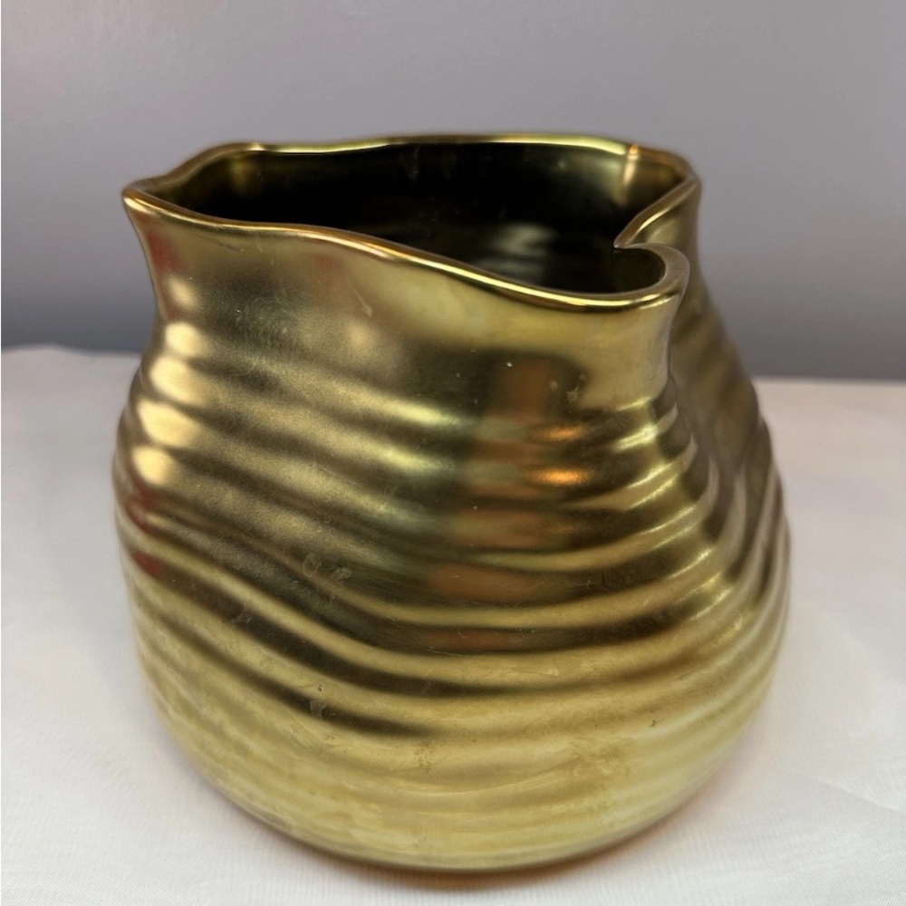 West Elm Molten Brass  Ceramic Vase 5” Tall 5” Across